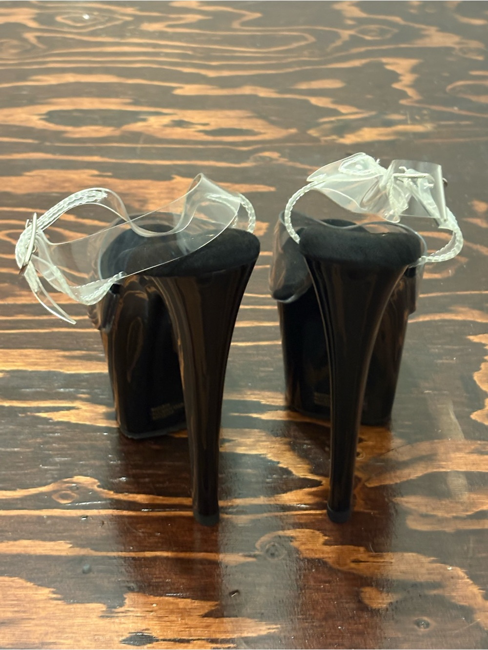 Pleaser Clear Strap 7” Platform Sandals - Black - Picture 4 of 5